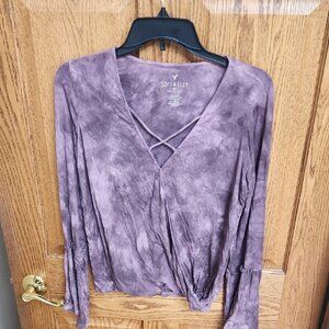 American Eagle Outfitters Women's Long Sleeve Purple Top